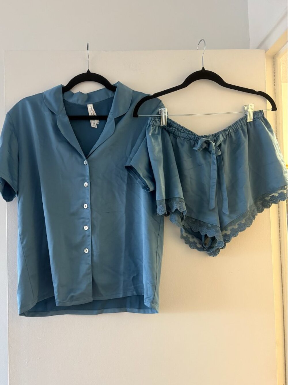 Selena Blue Silky Lace Pajama Set